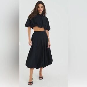 NWT River Island Black Bubble Hem Midi Skirt | UK 12